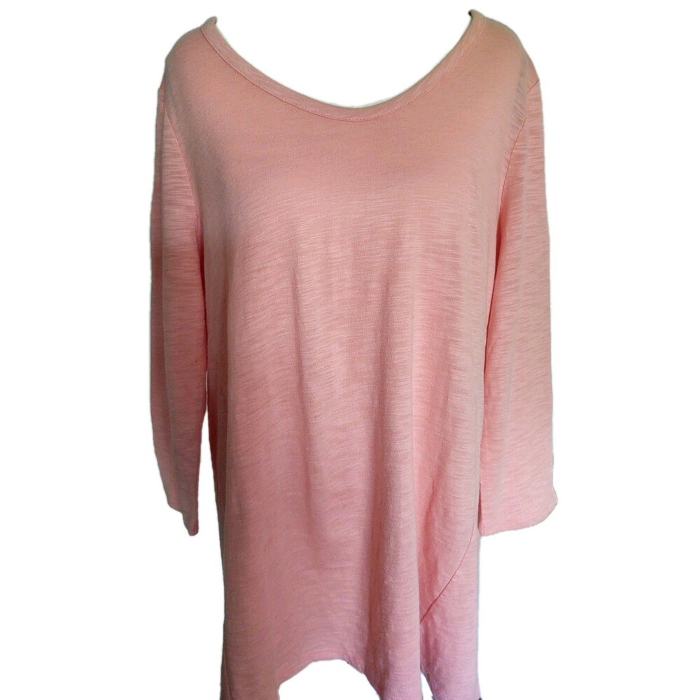 Chico's Women's Peach 3/4 Sleeve Ultimate Tee Size 1 US Medium V Neck Popover